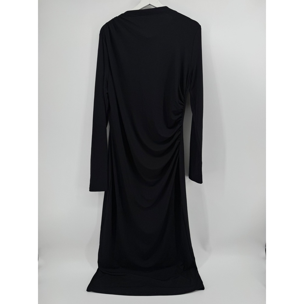H&M Womens Black Side Ruched Long Sleeve Maxi Dress L 11885308
